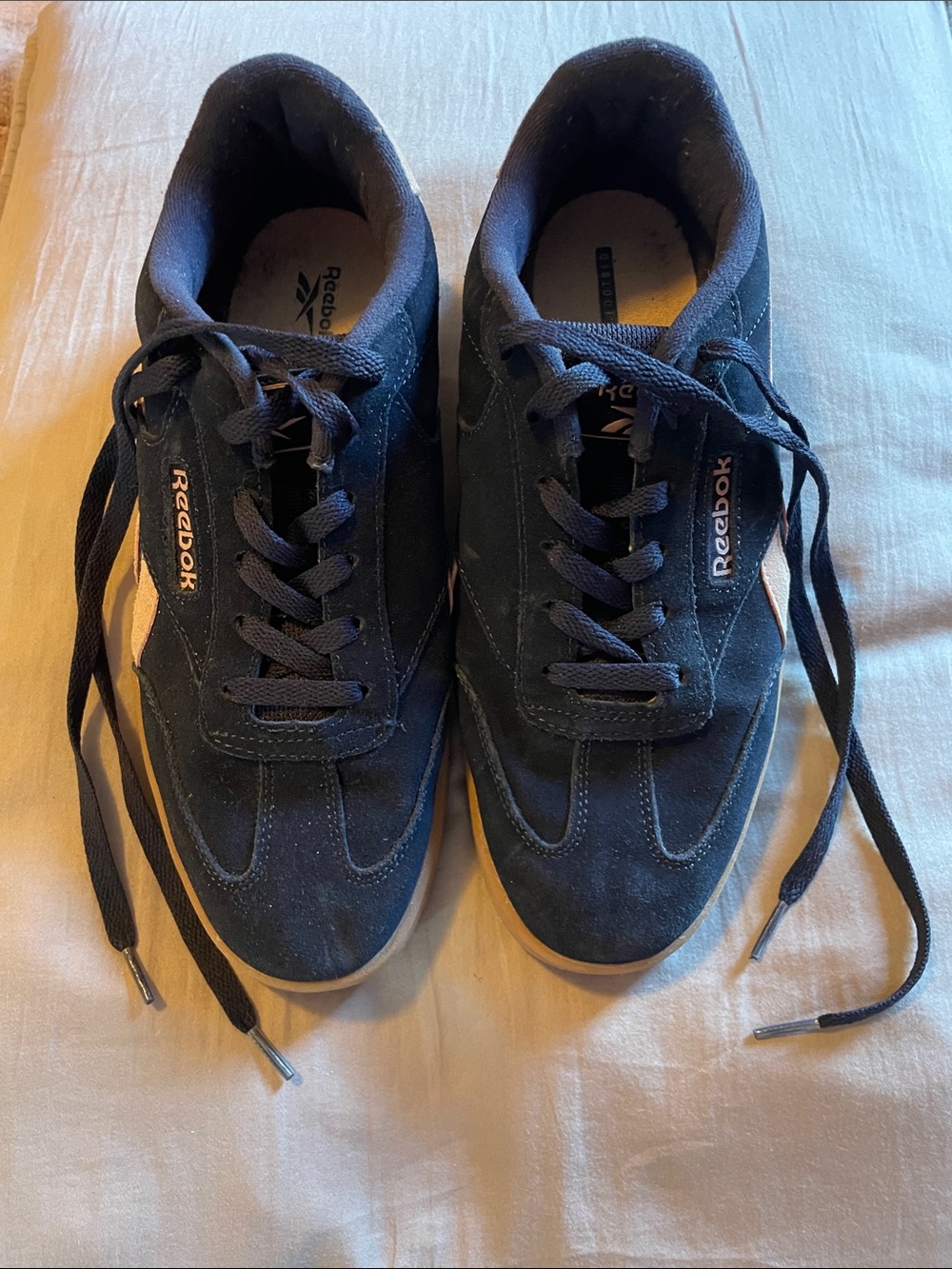 Reebok Low-Top Suede Sneakers - Navy Blue with Light Pink Accents